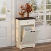 10 Gallon Tilt-Out Trash Cabinet With Drawer, Freestanding Kitchen Garbage Bin Holder & Laundry Hamper For Kitchen, Living Room, Laundry & Balcony