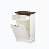 10 Gallon Tilt-Out Trash Cabinet With Drawer, Freestanding Kitchen Garbage Bin Holder & Laundry Hamper For Kitchen, Living Room, Laundry & Balcony