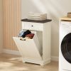 10 Gallon Tilt-Out Trash Cabinet With Drawer, Freestanding Kitchen Garbage Bin Holder & Laundry Hamper For Kitchen, Living Room, Laundry & Balcony