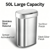 50L Brushed Silver Stainless Steel Automatic Sensor Trash Can, Touchless Motion Activated Garbage Bin with Auto Close Sealed Lid