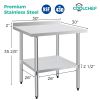 30" x 30" 18-Gauge Stainless Steel Commercial Work Table with 4" Backsplash and Undershelf