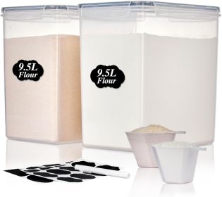 9.5L 2 Pack Extra Large Flour Sugar Storage Containers for 25lbs flour, Airtight Kitchen Pantry Organization Canisters with Lids for Bulk food, Rice
