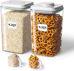 Airtight Food Storage Container with Pop Lid 130ml Scoop, 4L/4.2qt *2 BPA-Free Cereal, Rice, Flour, Pasta Snack Container, Stackable Durable