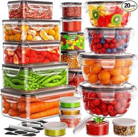40 PCS Food Storage Containers with Lids Airtight (20 Lids &20 Containers- Leakproof Meal-Prep Containers for Kitchen Storage Reusable Plastic Microwa