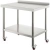 Stainless Steel Prep Table, 30 x 24 x 35 Inch, 440lbs Load Capacity Heavy Duty Metal Worktable with Backsplash Adjustable Undershelf & 4 Casters