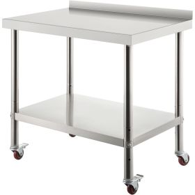 Stainless Steel Prep Table, 30 x 24 x 35 Inch, 440lbs Load Capacity Heavy Duty Metal Worktable with Backsplash Adjustable Undershelf & 4 Casters