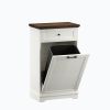 10 Gallon Tilt-Out Trash Cabinet With Drawer, Freestanding Kitchen Garbage Bin Holder & Laundry Hamper For Kitchen, Living Room, Laundry & Balcony