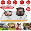 7000W Electric Double Ceramic Stove Electric Cooktop Hot Plate Infrared Countertop Burner 3500W+3500W With 11 Power Levels 0-4H Timer Portable Handle