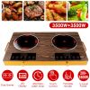 7000W Electric Double Ceramic Stove Electric Cooktop Hot Plate Infrared Countertop Burner 3500W+3500W With 11 Power Levels 0-4H Timer Portable Handle