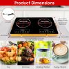 7000W Electric Double Ceramic Stove Electric Cooktop Hot Plate Infrared Countertop Burner 3500W+3500W With 11 Power Levels 0-4H Timer Portable Handle