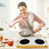 7000W Electric Double Ceramic Stove Electric Cooktop Hot Plate Infrared Countertop Burner 3500W+3500W With 11 Power Levels 0-4H Timer Portable Handle