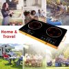 7000W Electric Double Ceramic Stove Electric Cooktop Hot Plate Infrared Countertop Burner 3500W+3500W With 11 Power Levels 0-4H Timer Portable Handle