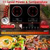 7000W Electric Double Ceramic Stove Electric Cooktop Hot Plate Infrared Countertop Burner 3500W+3500W With 11 Power Levels 0-4H Timer Portable Handle