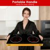 7000W Electric Double Ceramic Stove Electric Cooktop Hot Plate Infrared Countertop Burner 3500W+3500W With 11 Power Levels 0-4H Timer Portable Handle
