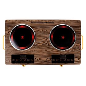 7000W Electric Double Ceramic Stove Electric Cooktop Hot Plate Infrared Countertop Burner 3500W+3500W With 11 Power Levels 0-4H Timer Portable Handle (Color: Wood)