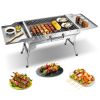 Foldable Charcoal Grill Portable Bbq Grill With Storage Shelf, Carry Handle, Air Vent Design, Chrome-Plated Grill Grate, 10 Skewers, Outdoor Barbecue