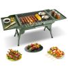 Foldable Charcoal Grill Portable Bbq Grill With Storage Shelf, Carry Handle, Air Vent Design, Chrome-Plated Grill Grate, 10 Skewers, Outdoor Barbecue